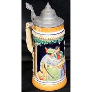 Vtg West Germany Beer Stein Metal Flip top Lid Medium Hand Painted 1656 Scenery